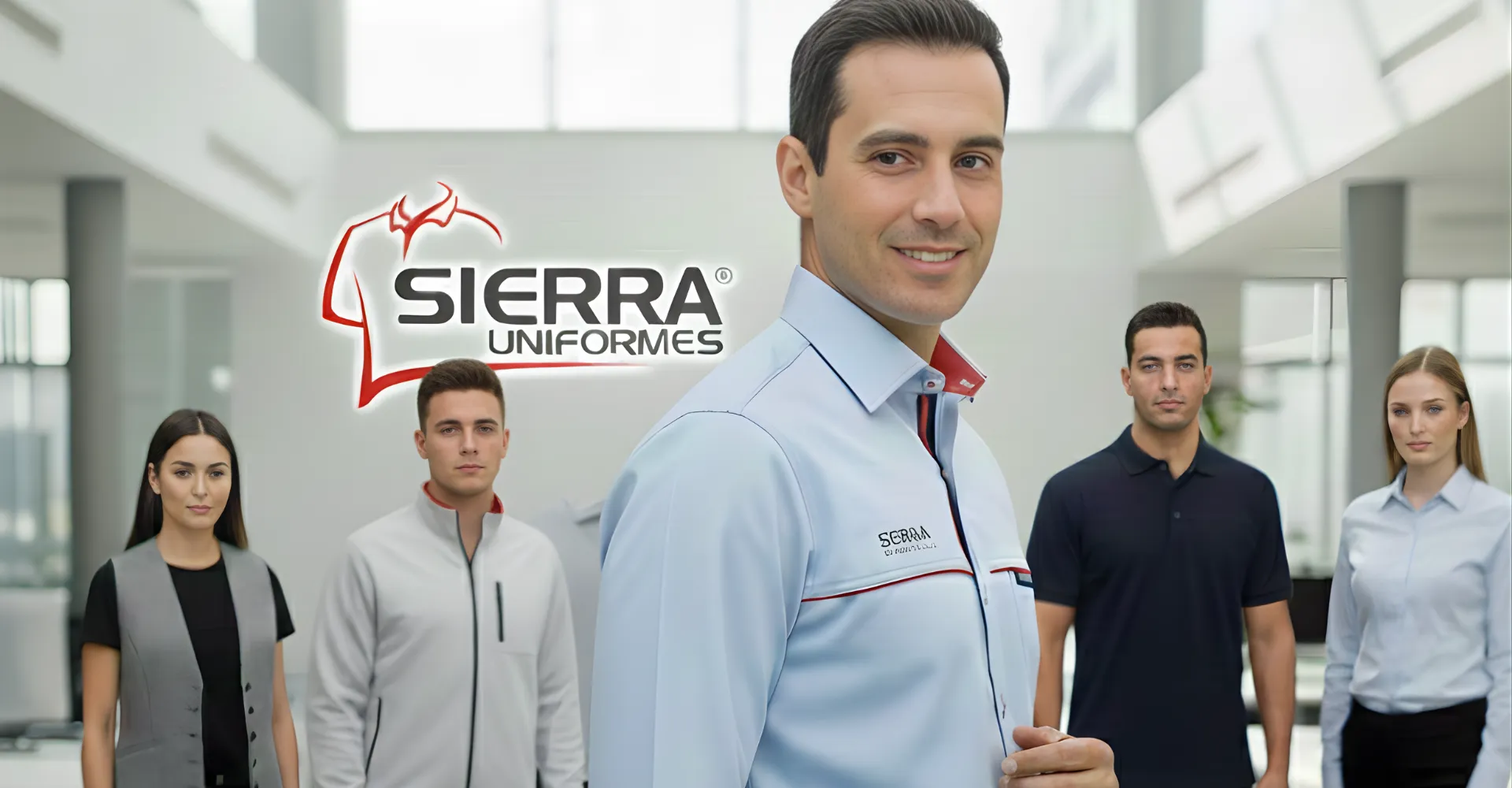 Equipo de trabajo usando uniformes empresariales